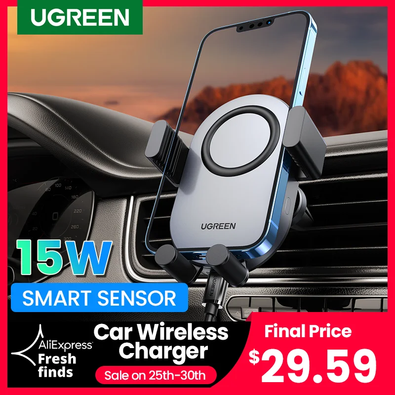 【New】 Ugreen автоматическое 15 Вт Qi автомобильное беспроводное зарядное устройство для iPhone 13 12 Samsung S20 Smart Sensor Автомобильный держатель для телефона Беспроводная зарядка - изображение