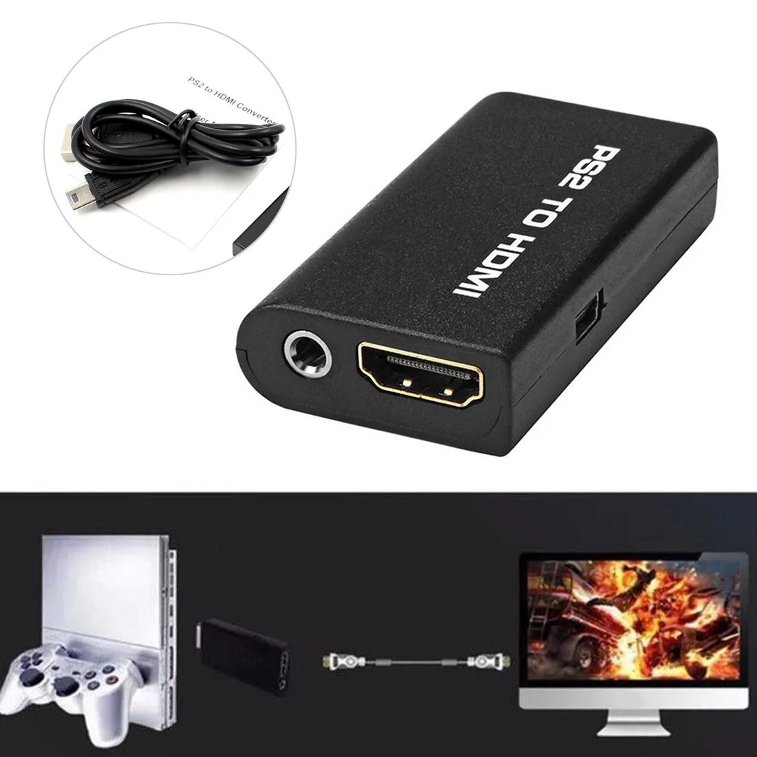 

For PS2 To HDMI-compatibale Converter Adapter Audio With 3.5mm Video Output Supports Adaptor USB Cable for PS2 to Display Modes