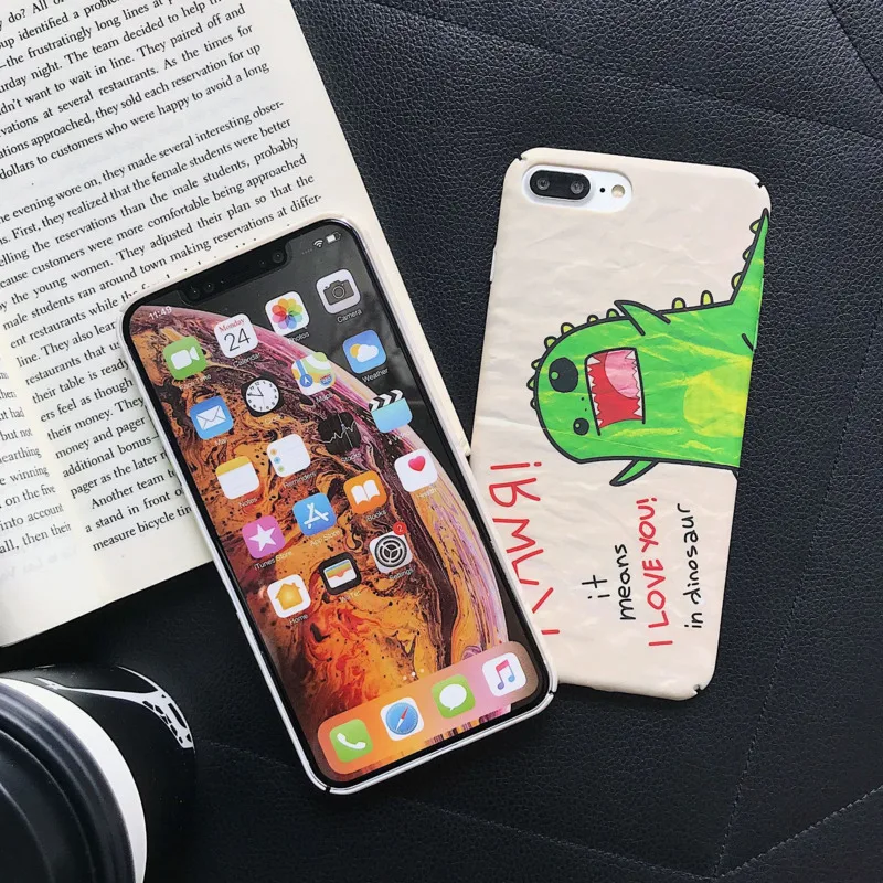 Cartoon cute fun little dinosaur phone case for iPhone11 X XS XR XSMax 8 7 6 6S PluS hard shell drop protection cover |