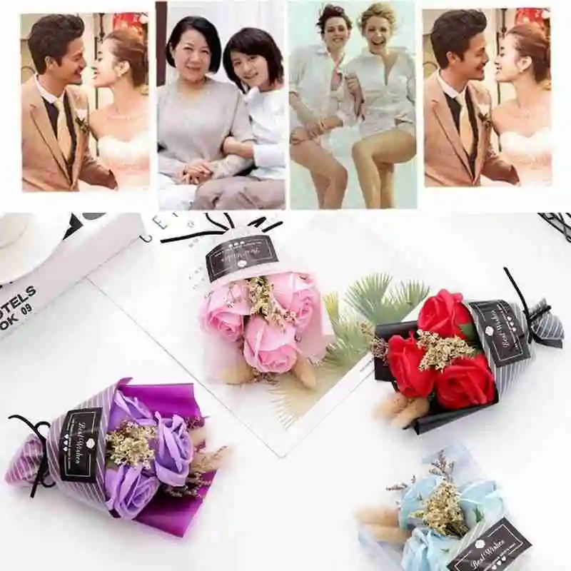 

Valentine's Day Soap Flower Gift Rose Bouquet Wedding Family Artificial Home Bouquet Flower Home Decor Gift Peony Party Q8F3