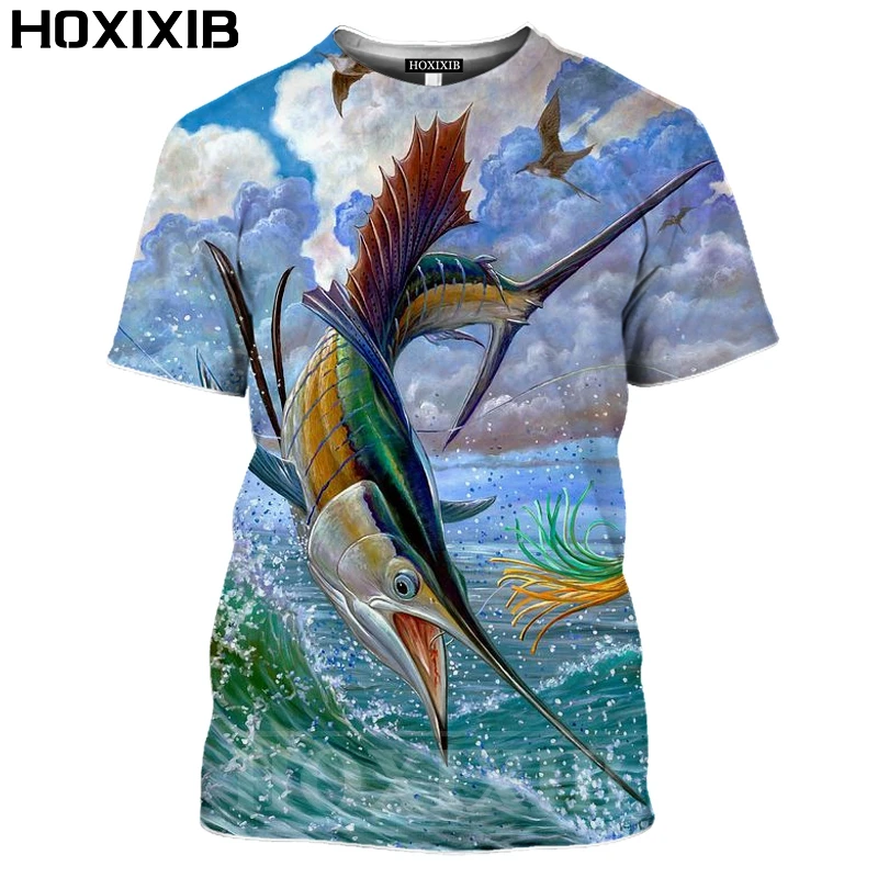 Футболка HOXIXIB с изображением речной рыбалки и буя мужская женская футболка для