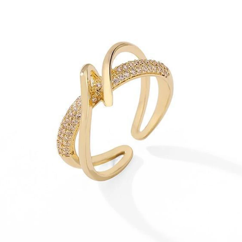 Женское золотое кольцо с фианитом Открытое в Корейском стиле ювелирное
