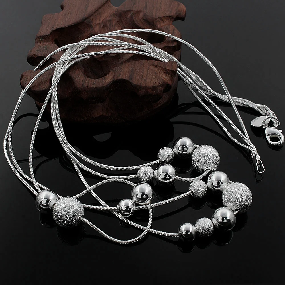 

New charm silver color jewelry classic high-quality fashion Three chain light sand beads necklace