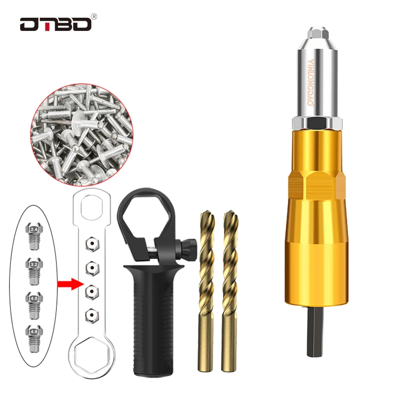 

Electric Rivet Gun 2.4mm-4.8mm rivet nut gun drill adapter Cordless riveting tool Insert Nut Pull With 50pcs Rivet Rivet Tool