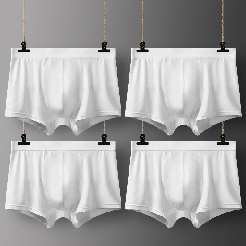 

Dark perfume 4Pcs Men's Pure Cotton Solid Color Simple U Convex Design Breathable Comfortable and Soft Mid Waist Boxer Briefs