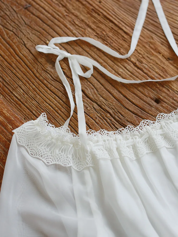 

Original Design AIGYPTOS Spring Summer Women Vintage Elegant Dresses Bohemian Beach Casual Loose Sexy White Long Chiffon Dress