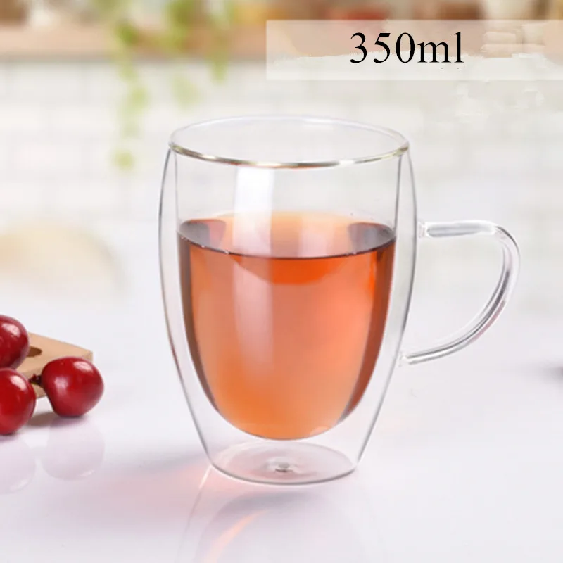 H 350ml Стеклянная кофейная чашка с двойными стенками, новинка, термостойкая двухслойная стеклянная ручка, чайная чашка, креативный подарок, посуда для напитков, молоко - Цвет: H 350ml