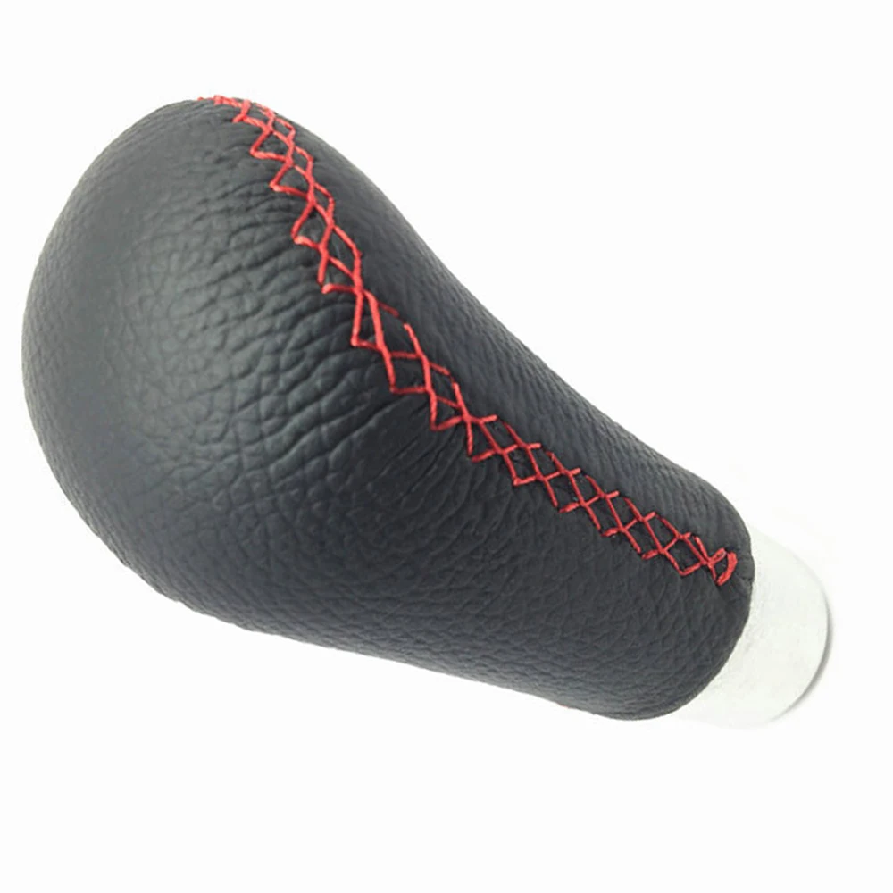 

Black Aluminum Alloy Leather Car Gear Shift Knob Shifter Lever Cover Manual Black with Red Stitch