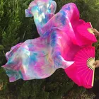 Оптовая продажа окрашенных 100% чистого натурального шелка веер для танца живота секси 180 см длинный шелковый веер для танцора шоу на сцене Пара