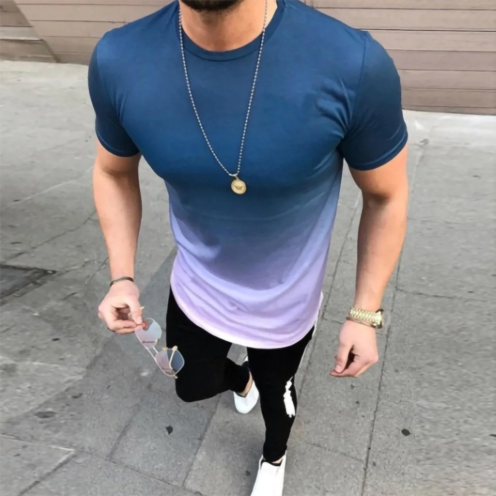 

2021 Brand Summer New Men's 3D T-Shirt Casual Slim Short-Sleeved T-Shirt for Male Gradient 3D Quick Dry Sport Tops T-Shirt