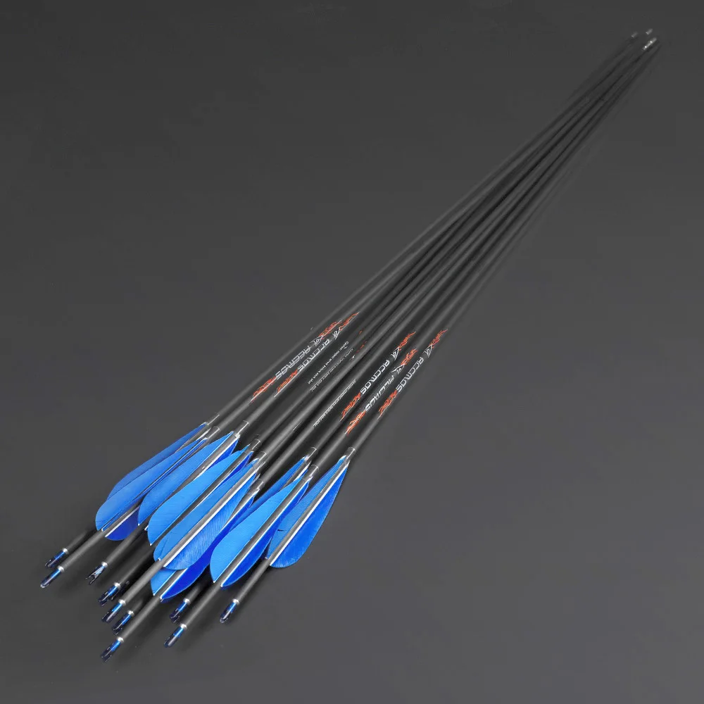 12 шт. 32 "ID4.2mm Настоящее перо углеродную стрелу позвоночника 300 350 400 500 600 700 800 900 1000