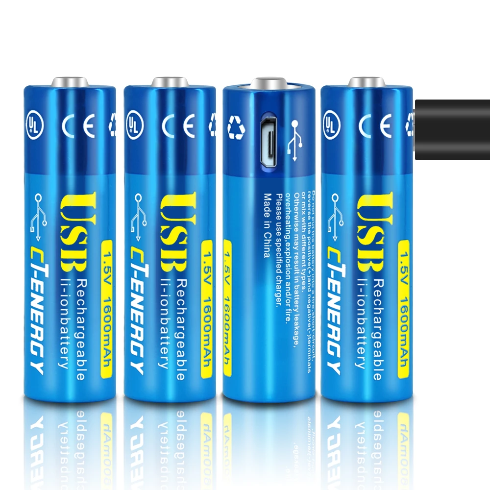 CT ENERGY AA батареи перезаряжаемые литиевые с кабелем Micro USB 1 5 часов Quick Charge Li Ion