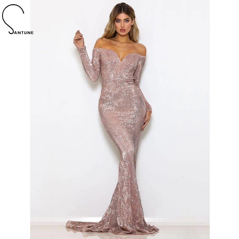 Женское вечернее платье с длинным рукавом Элегантное Длинное облегающее Платье