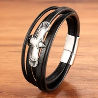 tyo new 3 layers steel punk style magnetic buckle mens multi layer woven genuine leather bracelet birthday jewelry gift