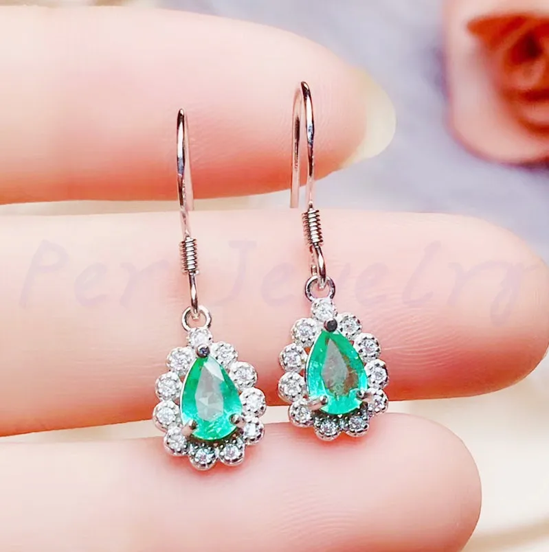 Серьги капельки с изумрудами из натурального серебра 0 45 карат * 2 шт. ювелирные