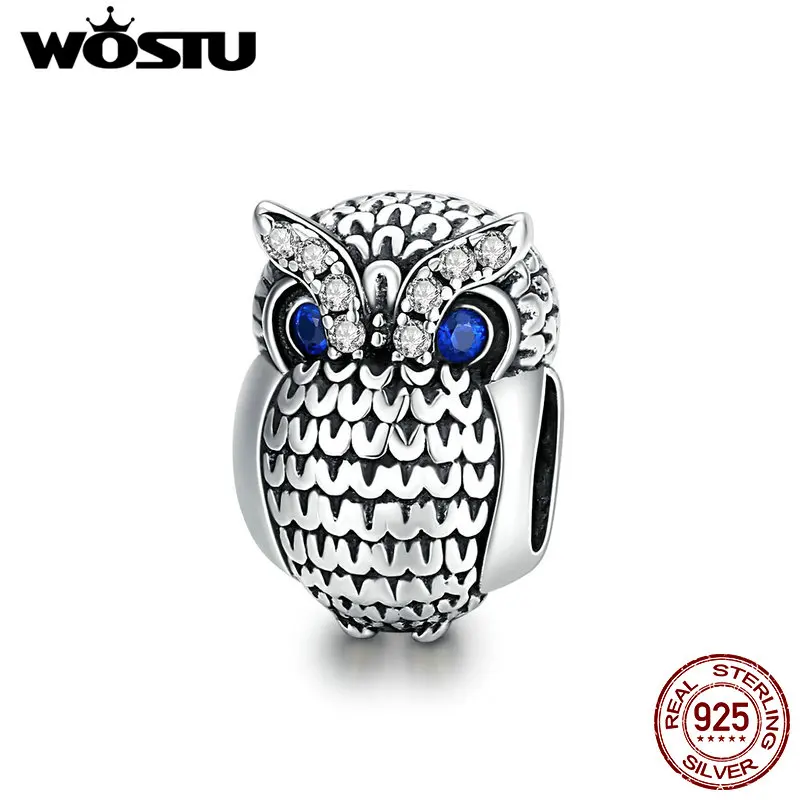

WOSTU 925 Sterling Silver Charm Lovely Owl Bead Animal Pendant Fit Original Bracelet Necklace DIY Jewelry