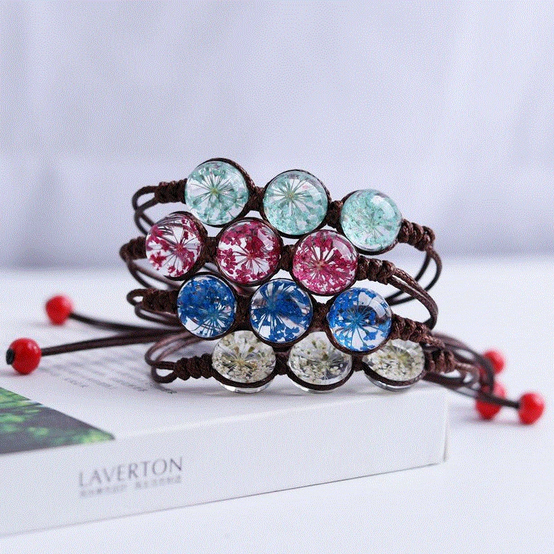 

Sky Star Glass Ball Bracelet Lovers Bracelet Lady Bracelet Gift Lucky Dried Flower Plant Specimen Bracelet Charm Bracelet