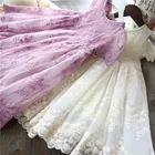 Новинка 2021, фиолетовое платье принцессы для девочек с коротким рукавом и цветочной вышивкой, детское элегантное бальное платье для вечерние ринки и выпускного вечера, Детский костюм