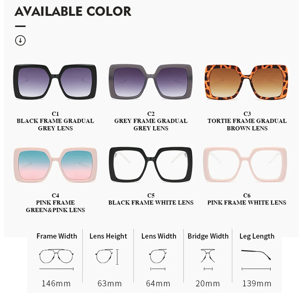

Fashion Square Oversized Sunglasses Women Men Luxury Brand Designer Glasses Frame Famale Male Retro Eyewear UV400 Shades Oculos