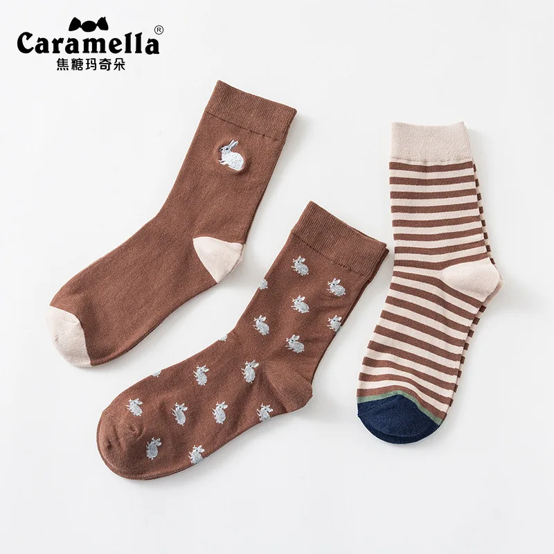 Caramella Men's Crew Socks Cotton Made Animal Jacquard Embroidery Socks Cotton 3 Pairs/Lot