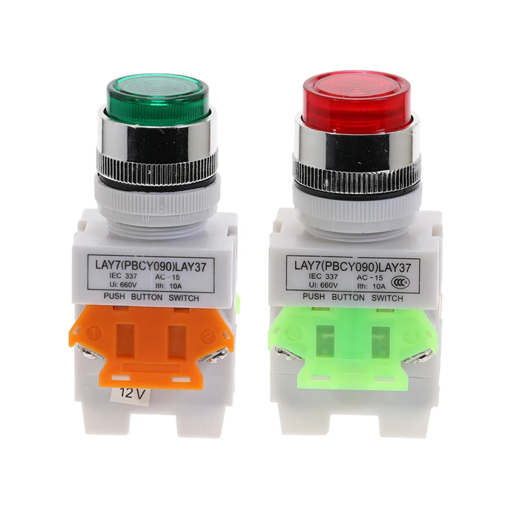 

1pcs LAY37 Y090 22mm DPST 1NO 1NC LED Light Momentary Push button switches Red Green Yellow Blue head power switch