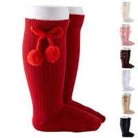 0 4 years autumn winter girls knee high socks cherry ball christmas socks for girl infant baby cotton sock long children socks