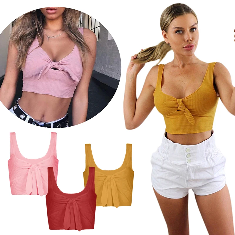 Эластичный укороченный топ с запахом на груди сексуальные однотонные свободные
