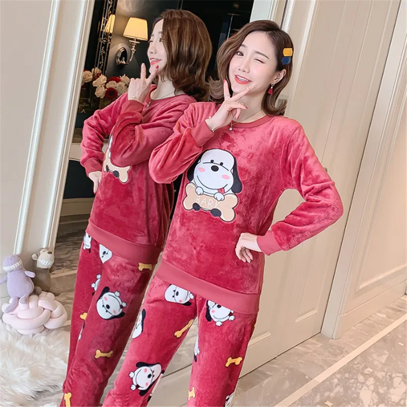 2019 зимняя фланелевая Женская одежда для сна пижама милый пижамный комплект с