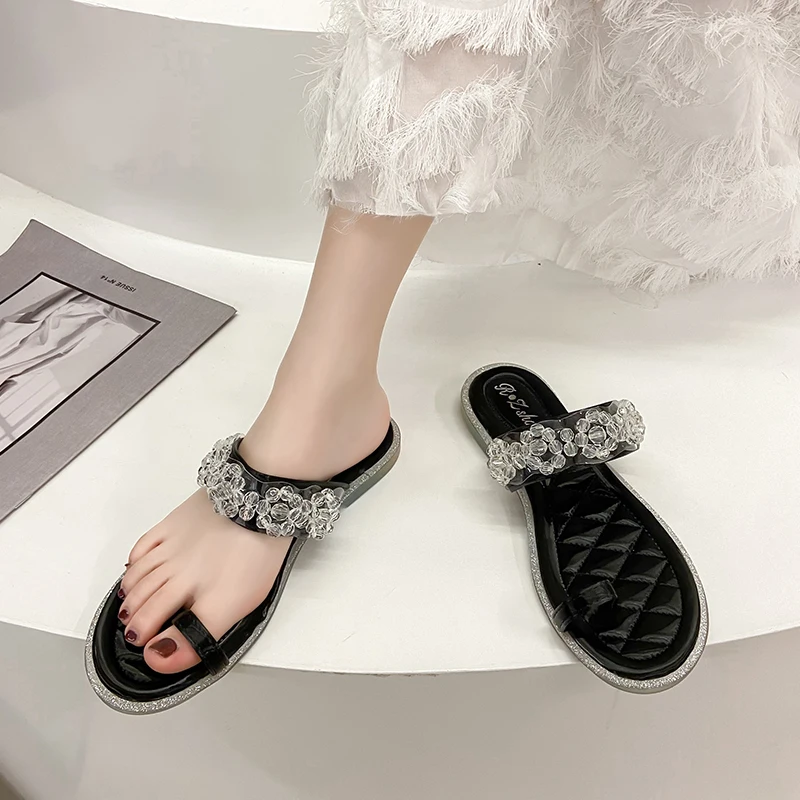 

Beach Shoes Slippers Casual Slides Slipers Women Low Jelly Flip Flops Sabot Luxury 2021 Flat Glitter Basic Rubber PU Fashion