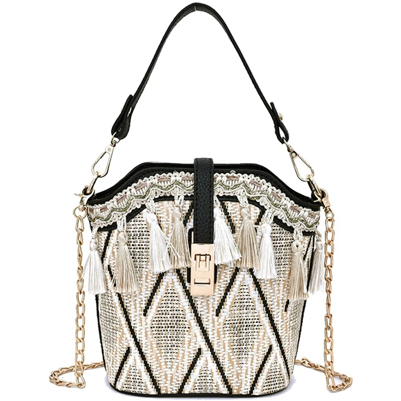 Пляжная сумка с кисточками соломенные летние сумки из ротанга для женщин 2019