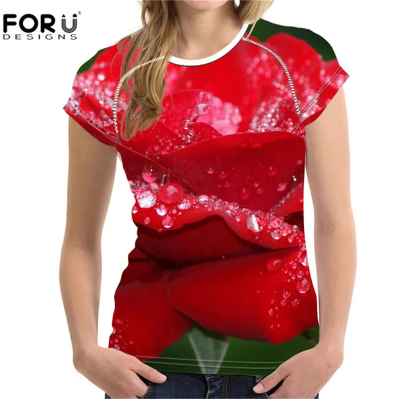 FORUDESIGNS/желтая футболка с принтом в виде цветка; 3D с цветочным принтом или принтом роз футболки для Для женщин и девочек футболки женские короткий рукав эластичные футболки Повседневное XXL