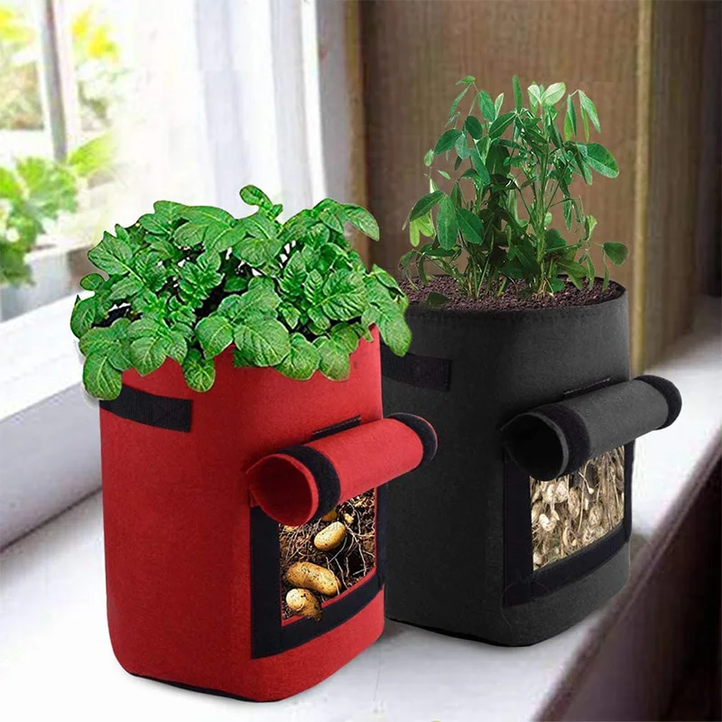 4 Pcs 7 Gallon Garden Grow Bags with Flap Window Strap Handles Large Nursery Pots for Planting Vegetables+4x Plant Label | Дом и сад