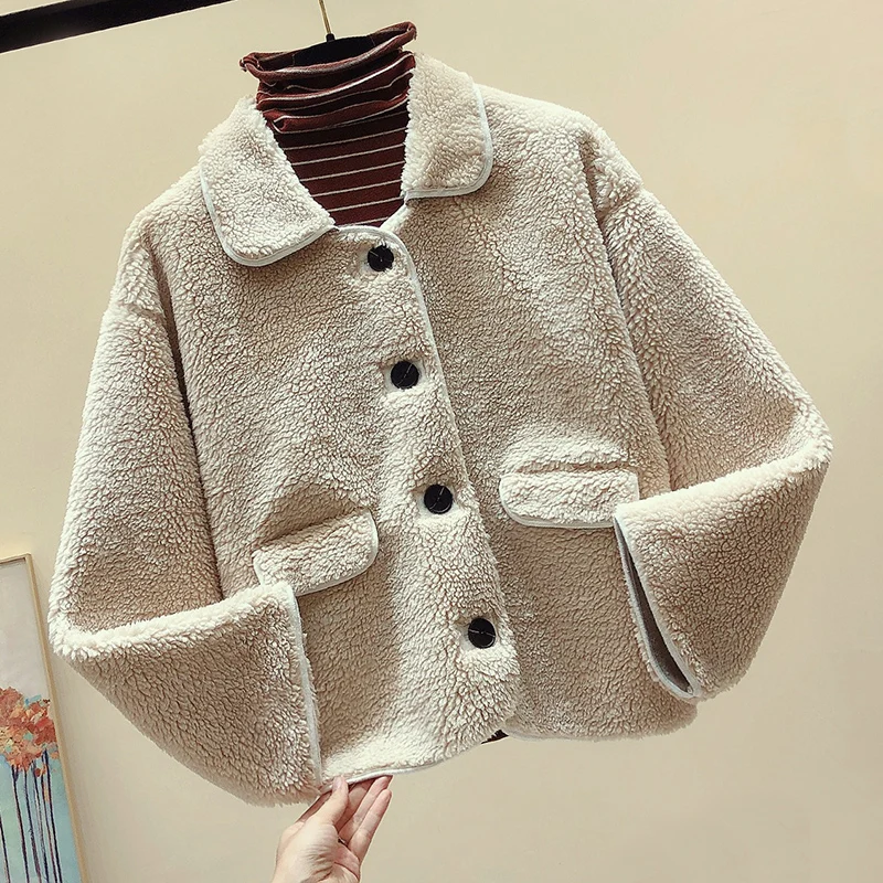 2020 Autumn Winter Real Fur Coat Women Clothes Short Korean Loose Sheep Shearing Wool Jacket Overcoat Manteau Femme | Женская одежда
