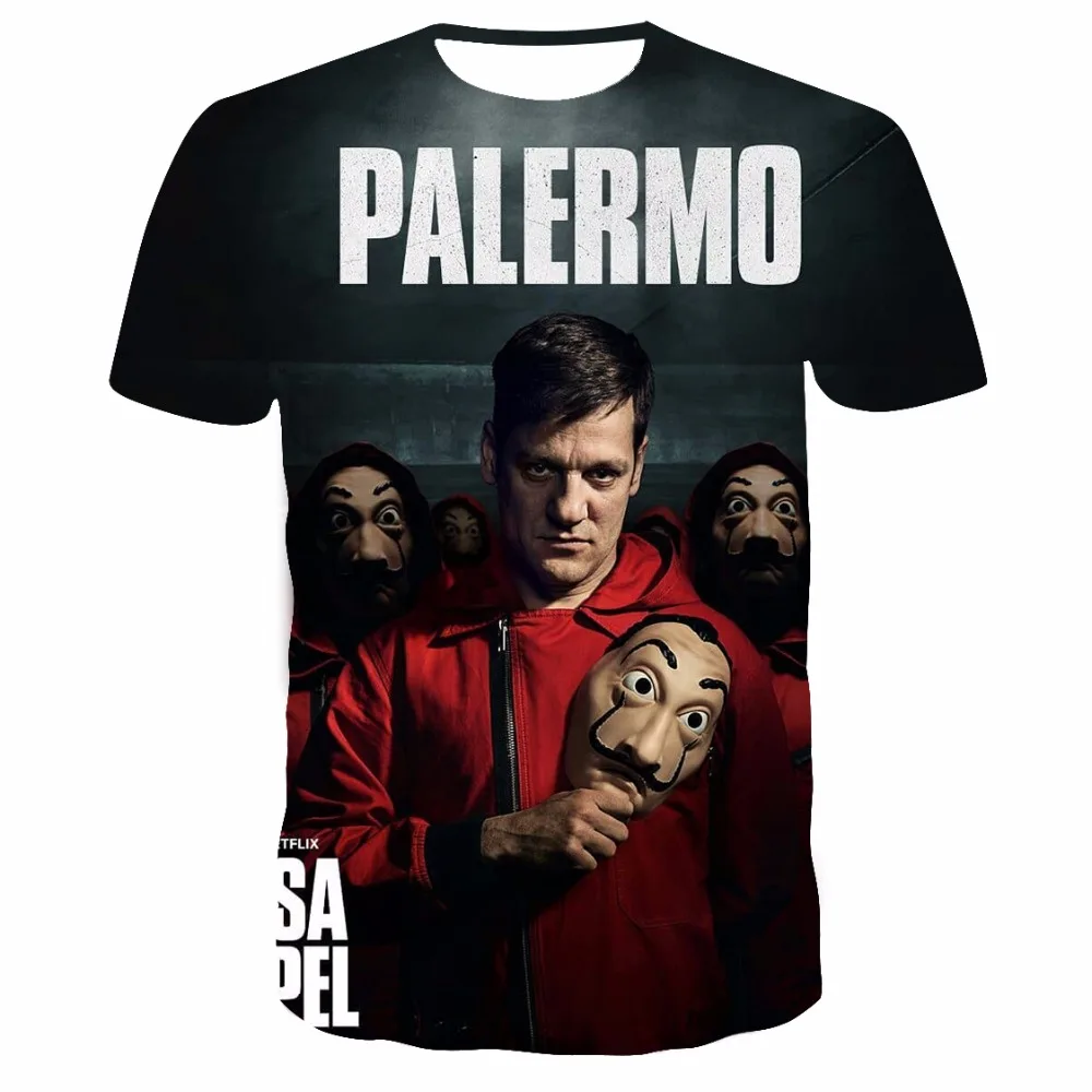 

2021 Summer New La Casa De Papel 3D Printed Men's T-Shirt Harajuku O-Neck Super Large Breathable Polyester Hip-Hop T-Shirts