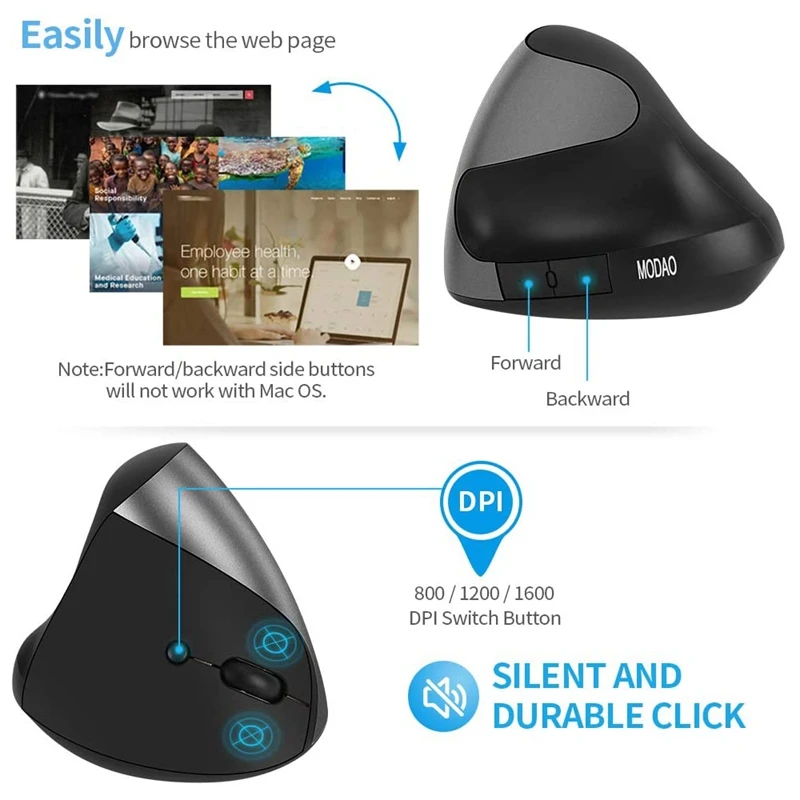 Беспроводная Вертикальная мышь высокоточная эргономичная оптическая 2 4G с 3