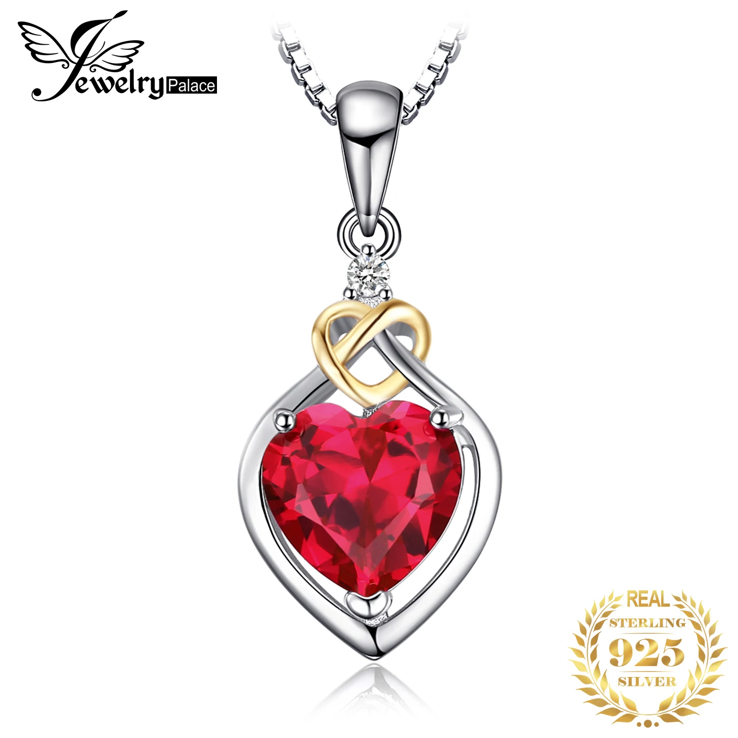 JewelryPalace-colgante de Plata de Ley 925 con forma de corazón para mujer, joya sin cadena con nudo de rubí rojo, gargantilla de piedras preciosas doradas
