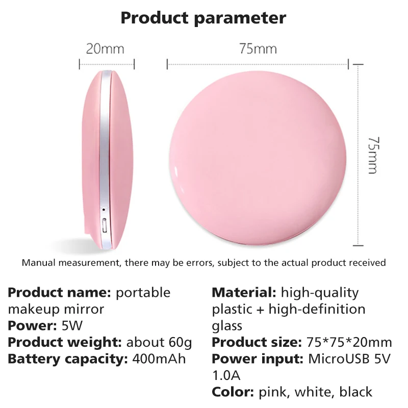 

Makeup Mirror with Led Light Mini 3X Portable Double-sided Vanity Cosmetic Mirror Makeup Vanity Foldable Pocket Compact Mirror