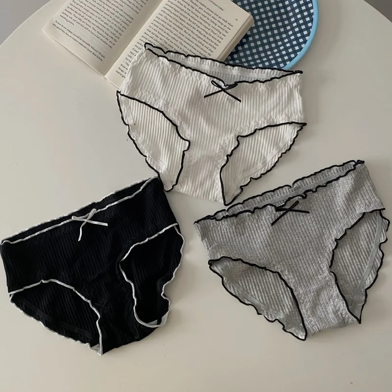

Harajpee Panties Summer 2021 Sweet Female Students Bow Thin Underpants Mid Waist Hip Lift Solid Three Pairs of Briefs Fashion