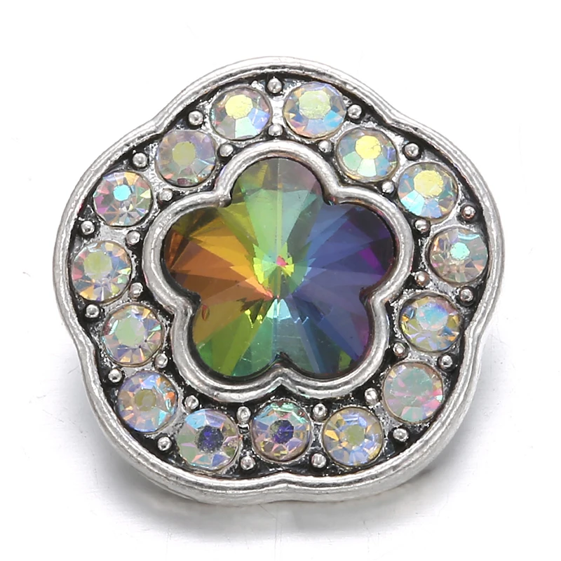6pcs/lot New Snap Jewelry 18mm Metal Rhinestone Button Flower Colorful Buttons Fit Necklace Women DIY | Украшения и аксессуары