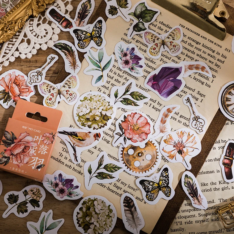 

46Pcs Journal Stickers Journaling Stationery Supplies Flower Plant Deco Sticker Diy Label Scrapbooking Diary Decoration