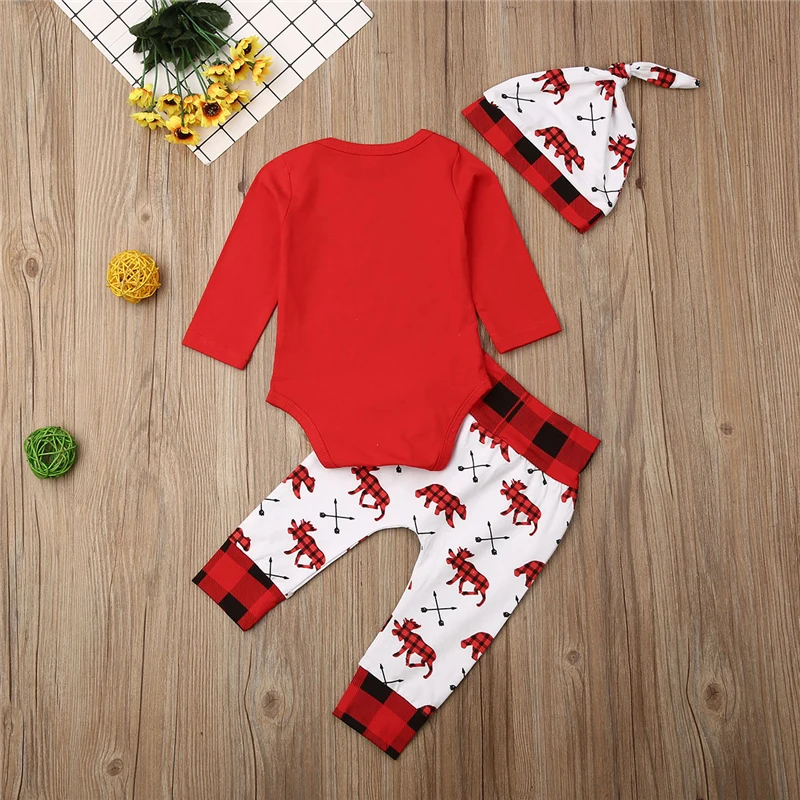Новинка года, детский Ромпер брюки с надписью «My First Christmas» для маленьких девочек и мальчиков комплект со шляпой Рождественский комплект, осенне-зимняя одежда для детей возрастом от 0 до 18 месяцев
