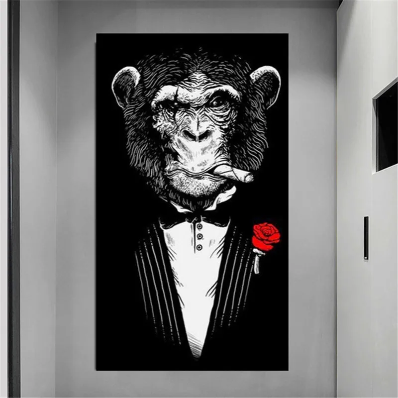 Смешные животные черный белый лев в костюме брезентовые абстрактные картины |