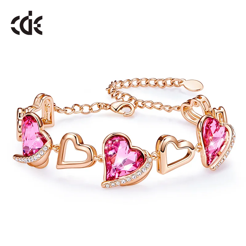 Pink CDE женские золотые браслеты украшенные кристаллами от Swarovski Крыло ангела с сердцем ювелирные изделия цепи браслеты ювелирные изделия - Цвет камня: Pink