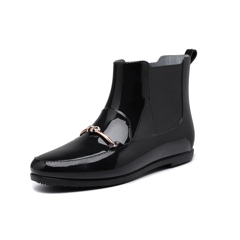 Женские резиновые сапоги на низком каблуке водонепроницаемые ботинки из ПВХ