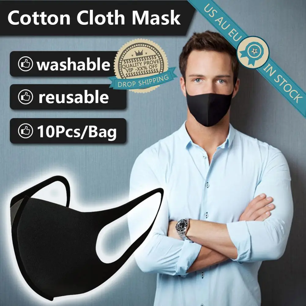 Моющиеся Многоразовые маски для лица Черный тканевый респиратор