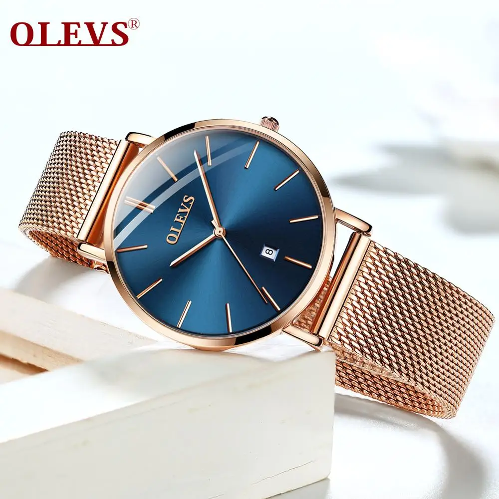 OLEVS, стальные часы из розового золота, женские часы, Топ бренд, Роскошные, Япония, механизм, кварцевые, ультра тонкие, женские часы, календарь, montre femme
