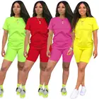 Женский летний комплект из двух предметов, короткий топ с круглым вырезом и шорты, комплект из двух предметов, топ и шорты, летний женский костюм