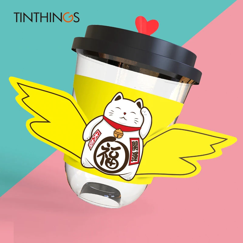 500 Pcs Disposable Cup Sleeve Wedding Favor Birthday Unicorn Paper Coffee Tea Juice Cup Sleeve With Wings Adjustable Customized