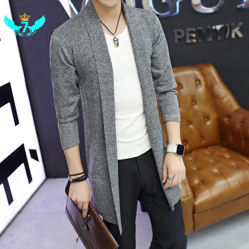 

Fashion Men Solid Color Long Sleeve Cardigan Open Front Trench Coat