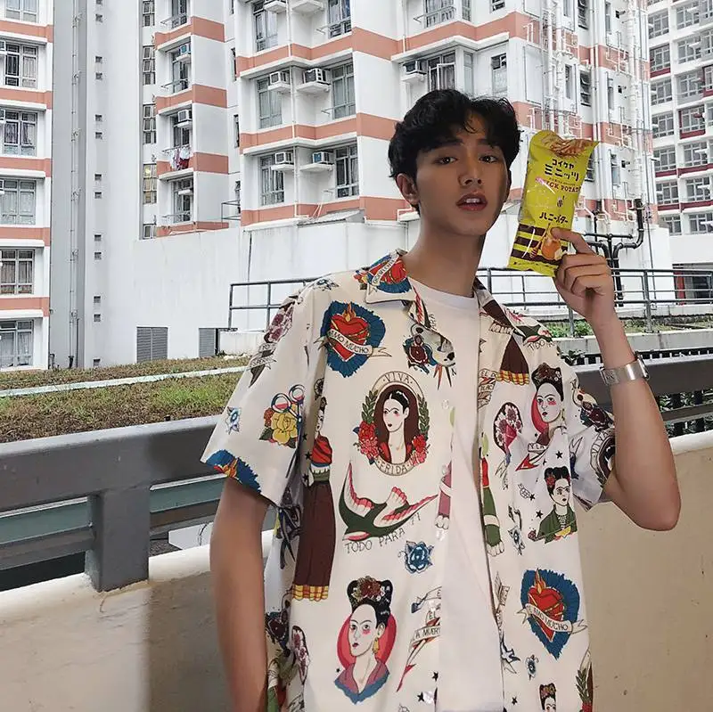 Рубашка мужская с принтом и короткими рукавами уличная пляжная Модная рубашка